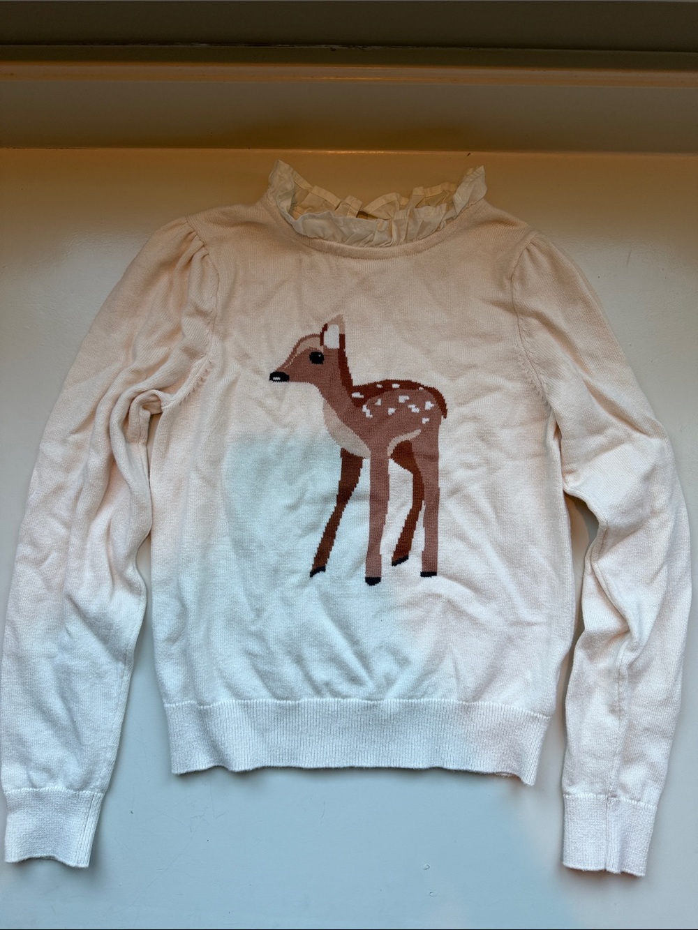 Janie and Jack Cream Knit Sweater with Fawn Motif